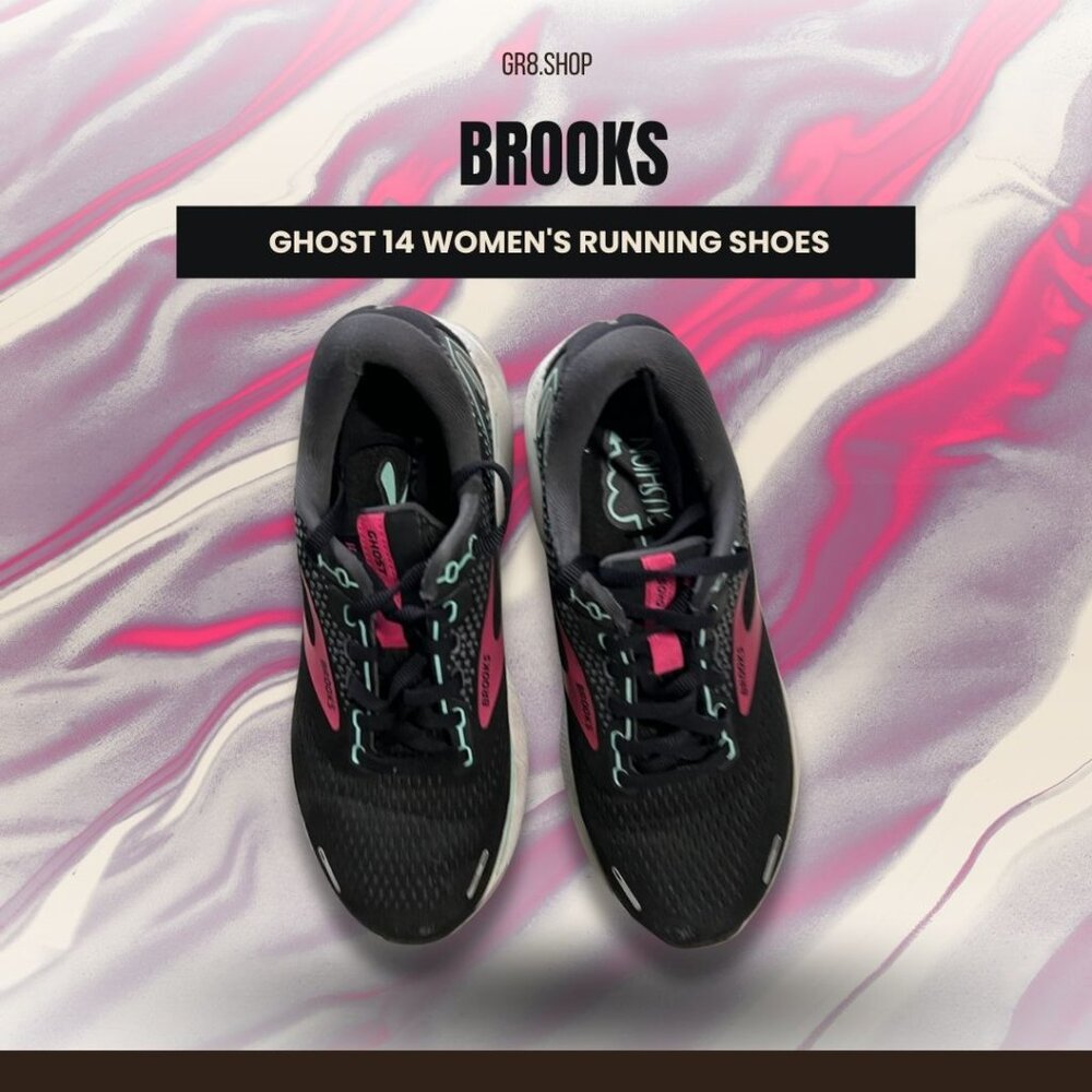 Brooks Ghost 14 Womens Running Shoes Size 7.5 Black/Pink Cushioned